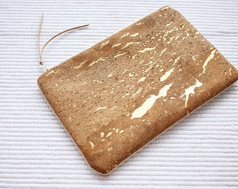 Gold cork leather + denim pouch