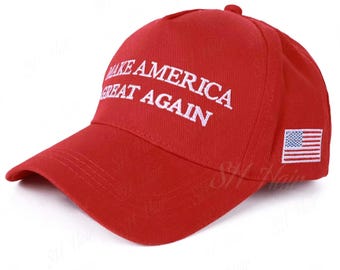 MAGA Hat | Embroidered American Flag Red  Baseball Cap, Trump Style