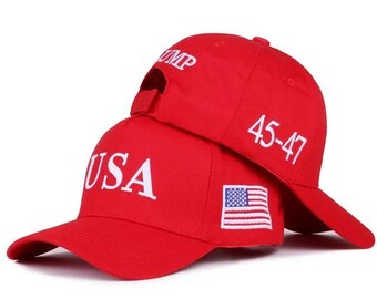 Trump 45-47 Baseball Cap | USA Embroidered American Flag Hat, Red & Black