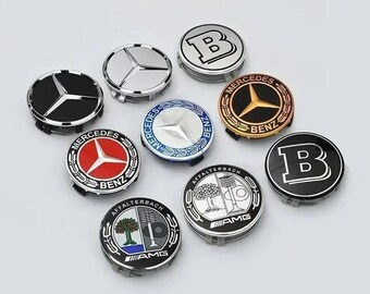 Mercedes Benz, Set of 4 Matte Black 75mm Wheel Center Caps, ABS Hub Covers