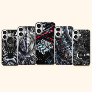 Capa para celular com design de motor e engrenagem mecânica para iPhone 17, 16, 15, 14, 13, 12, 11, Samsung S25, S24, S23, Pixel 10, 9, 8, 7, 6.