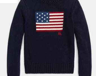 Authentic Polo Ralph Lauren US Flag Polo Sweater, Men’s Knit Crewneck