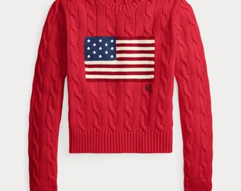 Authentischer Polo Ralph Lauren US Flaggen-Polo-Pullover, Herren-Strick-Crewneck