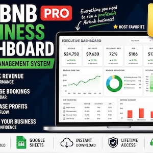 Airbnb Business Dashboard Excel Template | 15-in-1 Rental Property Tracker & Forecast