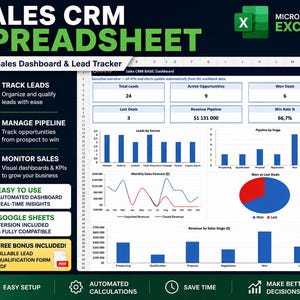 Sales CRM Spreadsheet | Lead Tracker & Sales Pipeline