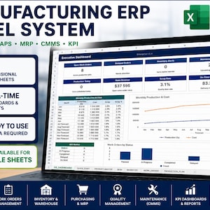 Arkusz kalkulacyjny ERP dla produkcji w Excelu i Arkuszach Google | Planowanie produkcji, MRP, system zleceń roboczych dla zapasów