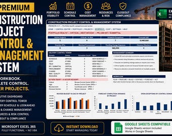 Construction Project Management Spreadsheet: Excel & Google Sheets Project Control System