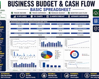 Business Budget Planner Excel Google Sheets Cash Flow Template Personal Finance Dashboard Expense Tracker