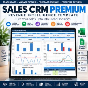Försäljnings-CRM-kalkylblad för Excel och Google Sheets | Försäljningspipeline, intäktsprognos, KPI-instrumentpanel