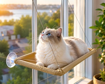 Katzen-Fensterliege, Katzenbett mit Saugnäpfen, Hängematte für Katzen, erhöhter Fensterplatz für Katzen, Katzenliege für drinnen
