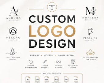 Custom Minimalist Logo Design, Modern Small Business Brand Identity, Fast Rush Order Service, Vector High Resolution Digital Download