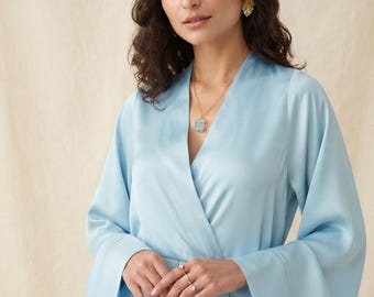 Floor Length Satin Bridal Robe Silk Kimono Bride Dressing Gown Beige Bridesmaid Robe Wedding Getting Ready Boudoir Robe