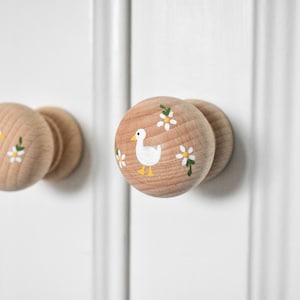 Hand Painted Nursery Drawer Knobs, Door Handles, Duck and Flower Nursery Decor