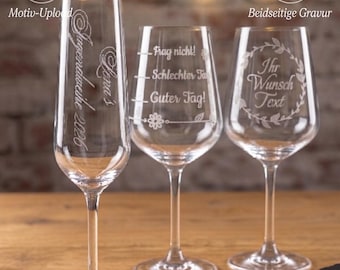 Personalisierte Gläser mit Gravur | Sektglas Jugendweihe, Weinglas Stimmungsbarometer o. Wunschtext-Geschenk | Hochwertiges Kristallglas