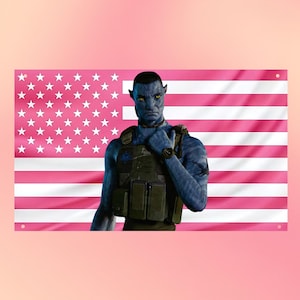 Miles Quaritch Avatar Pink USA Flag - Way of Water Movie Wall Decor, Sci-Fi Action Tapestry, Pink Bedroom Room Flag