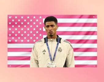 ジュード・ベリンガム ピンクの米国国旗壁掛けタペストリー、サッカースターの壁掛け旗、フットボールファンの寝室装飾、サッカーギフト