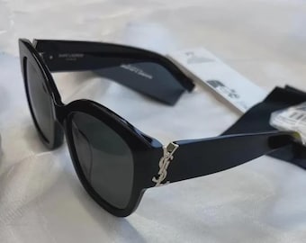 Gafas de sol polarizadas para mujer SAINT LAURENT SL M95/F 005 con logo plateado, montura negra/gris, 56 mm