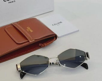 Gafas de sol geométricas Celine Triomphe Metal CL40254U 16A con lentes plateadas y grises