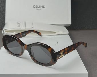 Nuevas gafas de sol ovaladas doradas para mujer Celine CL40194U Gold Triomphe con lentes Havana/Gris