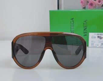 Gafas de sol Bottega Veneta BV1345 para mujer, auténticas, extragrandes, color marrón oscuro, nuevas.