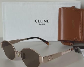 Gafas de sol ovaladas Celine Triomphe Metal CL40235U 30N color oro rosa con lentes marrones