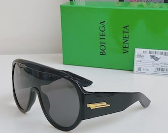 Gafas de sol Bottega Veneta BV1345 para mujer, extragrandes, negras/gris oscuro, con lentes UV400.