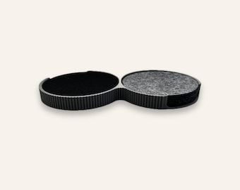 Coaster Set with Holder | 10 Felt Coasters, Recycled PET | Flat, Two Compartments, One-Handed Removal | Housewarming Gift | 3D Printed
