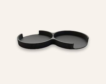 Flat coaster holder | without coasters, only a tray | two compartments for 10 coasters up to Ø 100 mm, one-handed removal | 3D printed