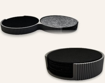 Coaster Gift Set | 2 Holders and 20 Felt Coasters, Recycled PET | Living Room, Bar, Dining Table | Housewarming, Wedding | 3D Printed