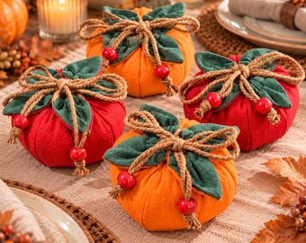 Fall Gift Pouch, Persimmon Gift Pouch, Pumpkin Drawstring Bag, Fall Party Favor, Thanksgiving Gift Bag, Autumn Jewelry Pouch