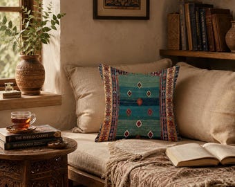 Persian Kilim Pillow Cover, Turkish Rug Cushion Case, Red Oriental Throw Pillow, Boho Sofa Decor 18x18