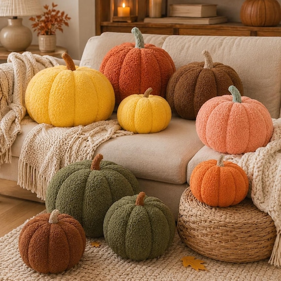 Pumpkin Pillow, Plush Pumpkin Cushion, Fall Autumn Home Decor, Cozy Halloween Pillow, Thanksgiving Sofa Decor