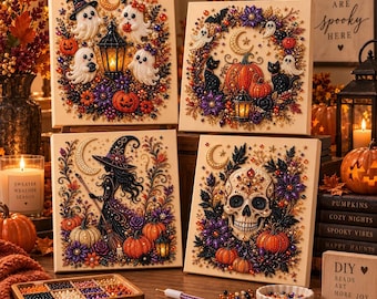 Halloween Ghost Pearl Art DIY Kit, 3D Beaded Diamond Painting, Spooky Pumpkin Witch Craft, Fall Home Decor Gift