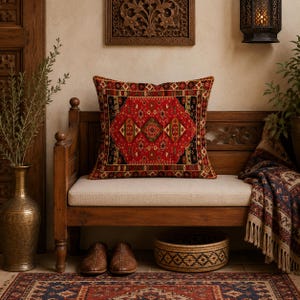 Vintage Persian Style Pillow Cover, Oriental Kilim Cushion Case, Red Tribal Throw Pillow, Global Home Decor