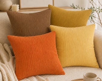 Corduroy Pillow Cover, Fall Throw Pillow Case, Soft Ribbed Cushion Cover, Neutral Autumn Home Decor, 45x45 & 50x30 cm