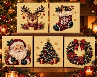 Christmas Pearl Diamond Painting Kit, 20x20cm DIY Pearl Art Kit for Adults Beginners, Santa Tree Reindeer Holiday Craft Gift