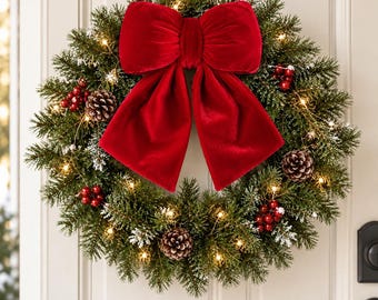 Red Velvet Christmas Bows, Set of 3 Christmas Tree Bows, Small, Medium, Large Velvet Bow Ornaments, Holiday Tree Decor, Wreath Garland Decor