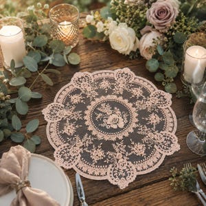 Vintage Lace Placemats, Round Embroidery Lace Table Cloth, Romantic Wedding Table Decor, Floral Doily Centerpiece