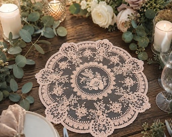 Vintage Lace Placemats, Round Embroidery Lace Table Cloth, Romantic Wedding Table Decor, Floral Doily Centerpiece