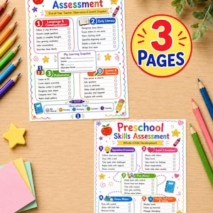 Preschool Skills Assessment | 3-Pager Teacher Observation Checklist, Whole-Child Development & Growth Snapshot