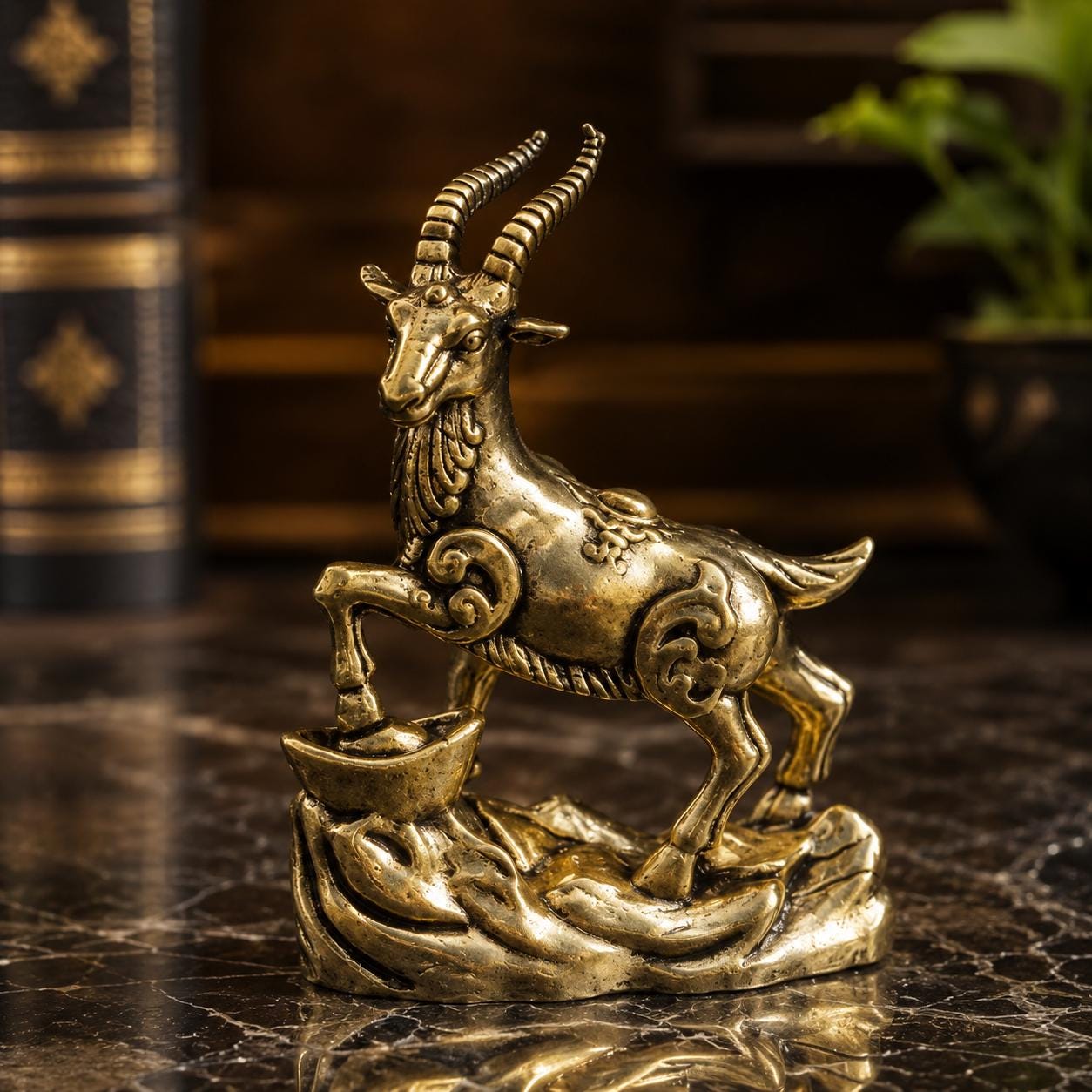 Brass Goat Statue, Ibex Figurine, Ram Desk Decor, Brass Animal Art, Capricorn Decor, Zodiac Goat Gift, Handmade Brass Sculpture