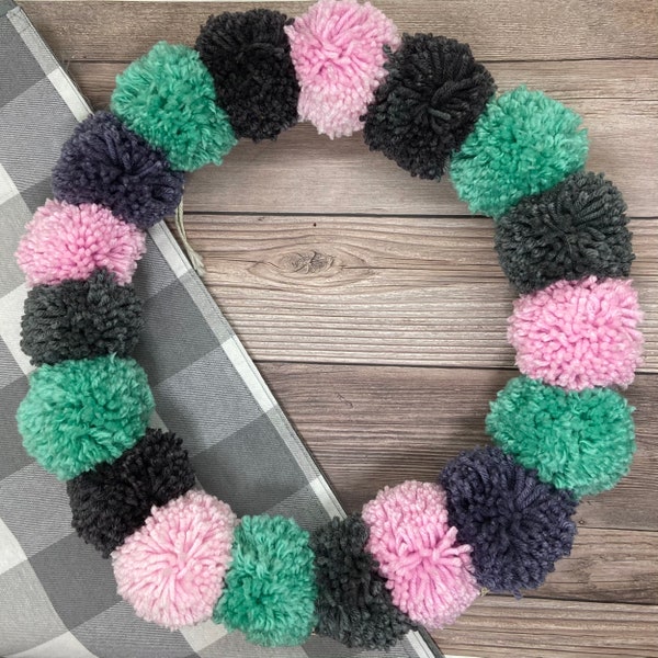Easter pompom wreath decoration, easter decorations, easter colors, easter wreath, spring ,ready to ship, easter decor, pompom, farmhouse