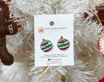 Ornament Earrings, Christmas, stud earrings, Winter earrings, bauble ornament earrings