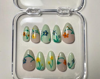 Conjunto de unhas postiças florais