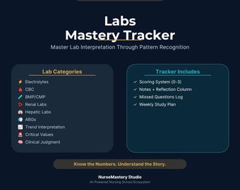 NurseMastery Labs Mastery Tracker | Nursing School Lab Interpretation Tool | Clinical Judgment & Study Organization PDF