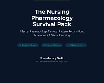 Nursing Pharmacology Survival Pack | 20 Drug Class Sheets + Patterns + Mnemonics | NCLEX Pharm Study System | Printable PDF