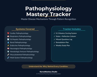 NurseMastery Pathophysiology Mastery Tracker | Nursing School Patho Study Tool | Clinical Judgment & System Patterns PDF