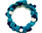 Winter Blue Wreath Turquoise Wool Wreath Teal Navy Sweater Wreath Winter Front Door Wreath