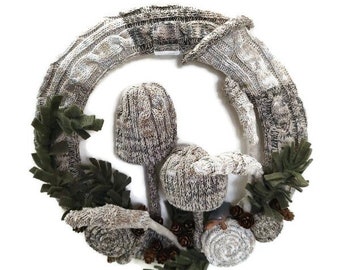 Woodland Inspired Fiber Wreath with Mushrooms