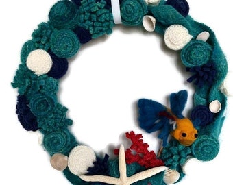 The Deep Blue Sea Wreath with Needle Felted Fish